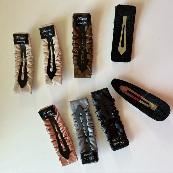 Faux Leather Neutral Clips Barrettes - Picture 6 of 6